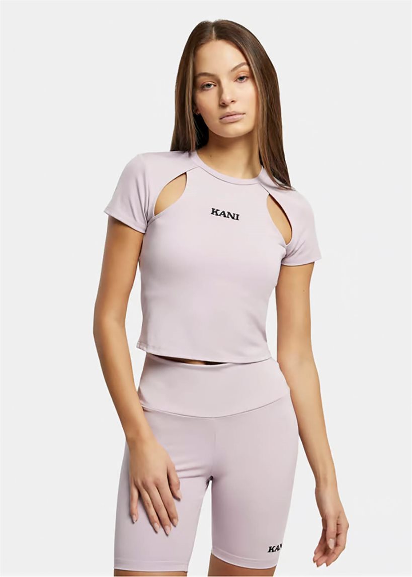 KARL KANI KW231-016 KK Small retro shiny jersey cut out tshirt levander