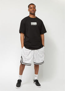 Karl Kani KM-PS011-002 KK Small Signature white pinstripe shorts
