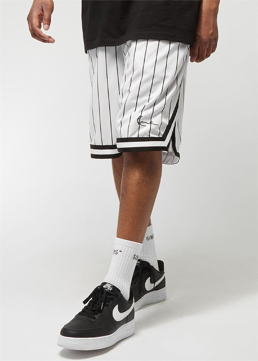 Karl Kani KM-PS011-002 KK Small Signature white pinstripe shorts