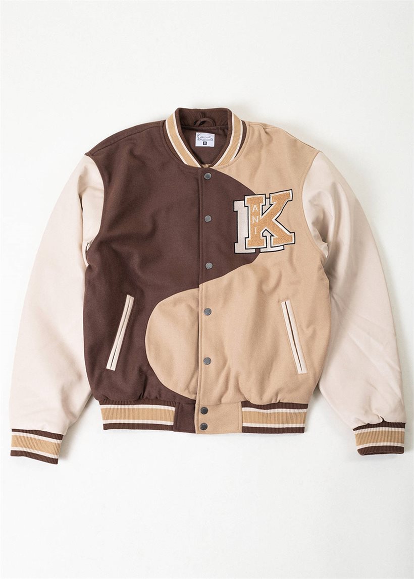 KARL KANI KU233-001 KK Retro patch wavy block college jacket brown