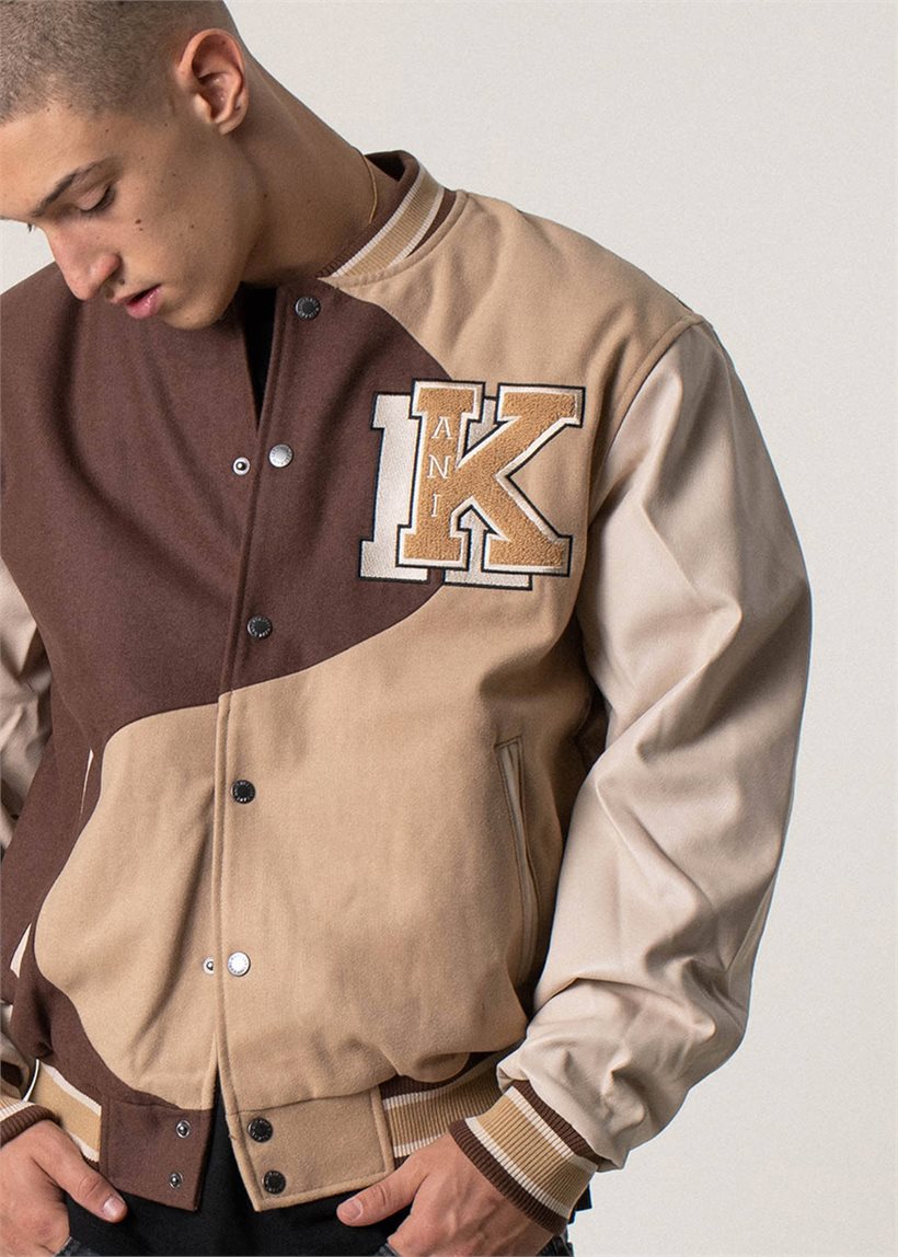 Karl Kani KU233-001 KK Retro Patch Wavy Block brown college jacket