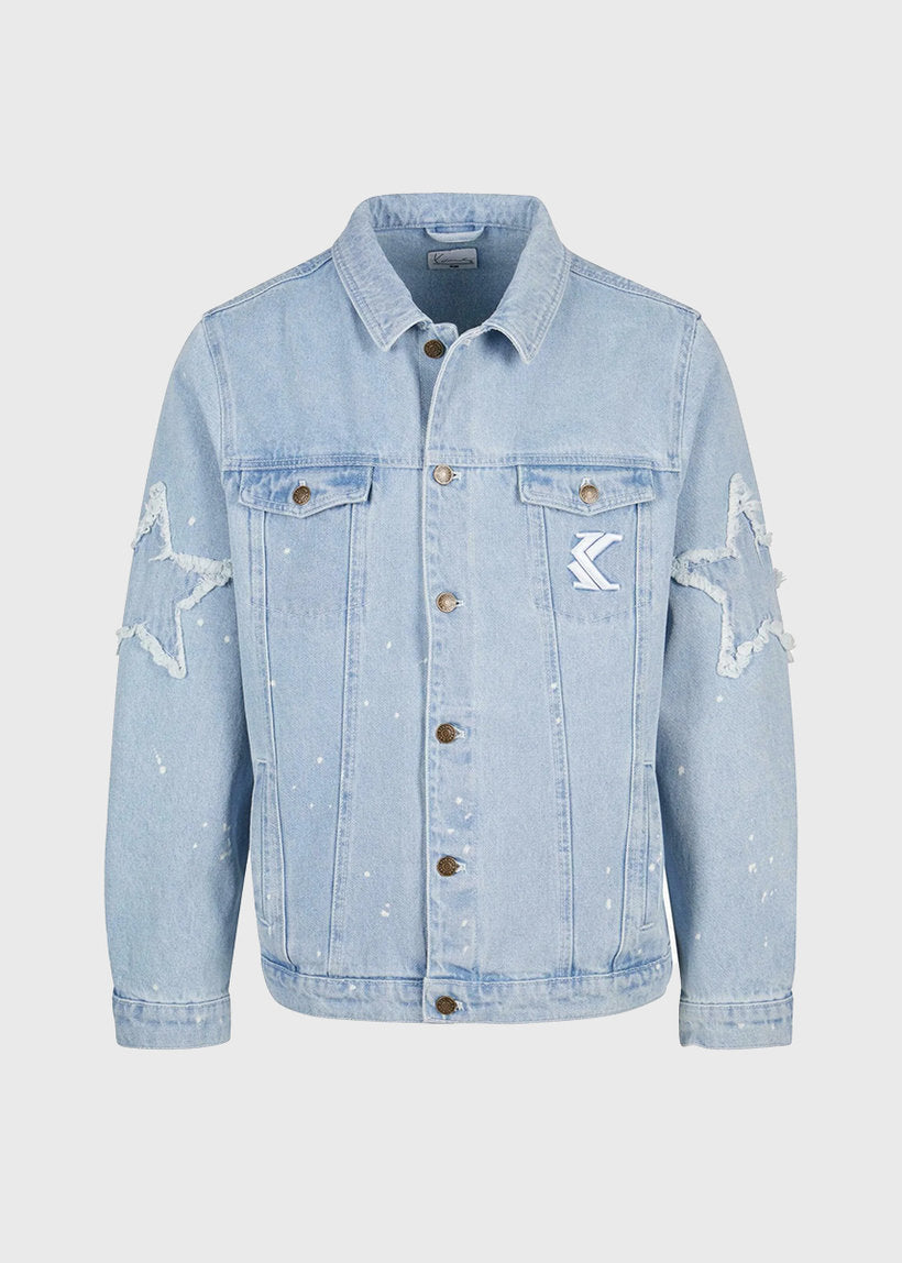 Karl Kani KM241-014 OG Paintsplatter bleached blue denim trucker jacket