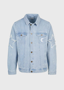 Karl Kani KM241-014 OG Paintsplatter bleached blue denim trucker jacket