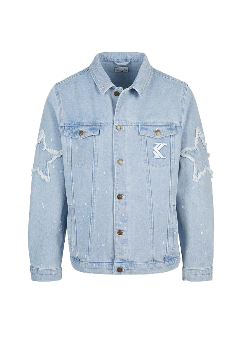 Karl Kani KM241-014 OG Paintsplatter bleached blue denim trucker jacket