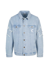 Karl Kani KM241-014 OG Paintsplatter bleached blue denim trucker jacket