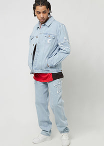 Karl Kani KM241-014 OG Paintsplatter bleached blue denim trucker jacket