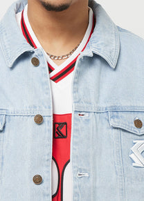 Karl Kani KM241-014 OG Paintsplatter bleached blue denim trucker jacket