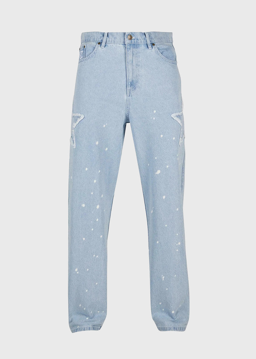 Karl Kani KM241-017 OG Paintsplatter bleached blue baggy five pocket denim pants