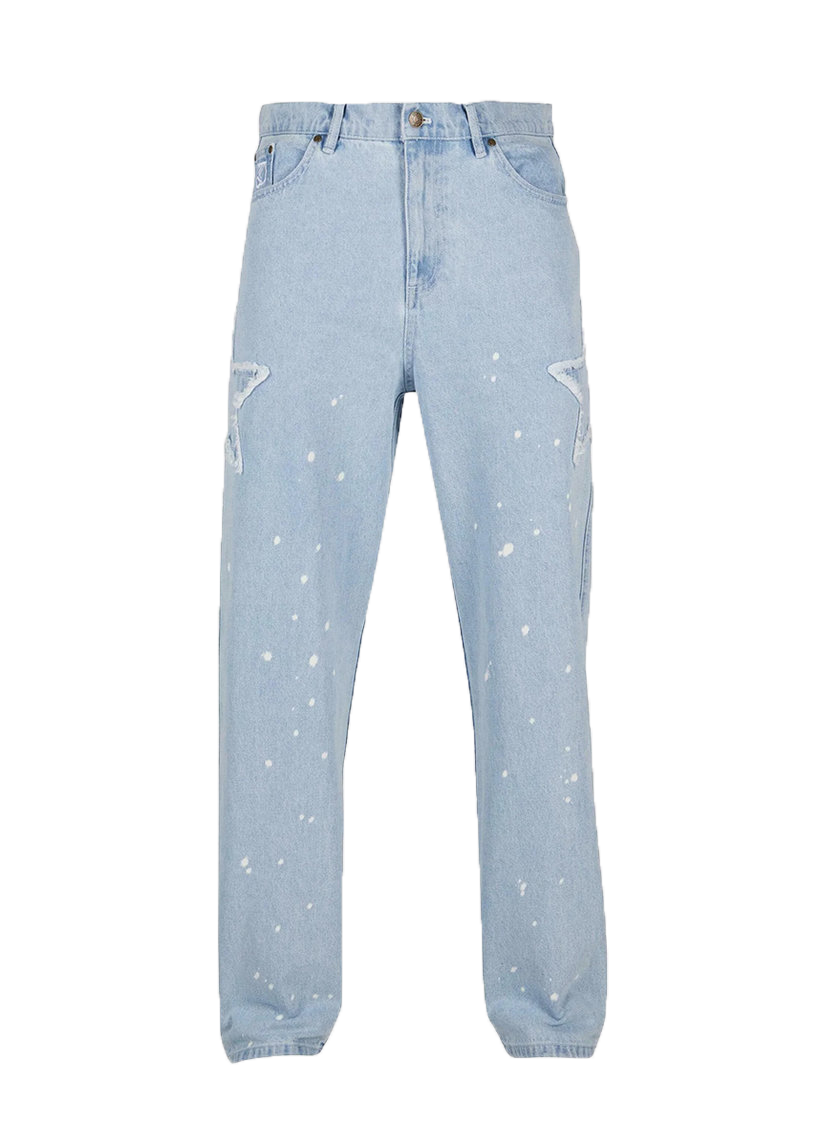 Karl Kani KM241-017 OG Paintsplatter bleached blue baggy five pocket denim pants