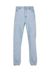 Karl Kani KM241-017 OG Paintsplatter bleached blue baggy five pocket denim pants