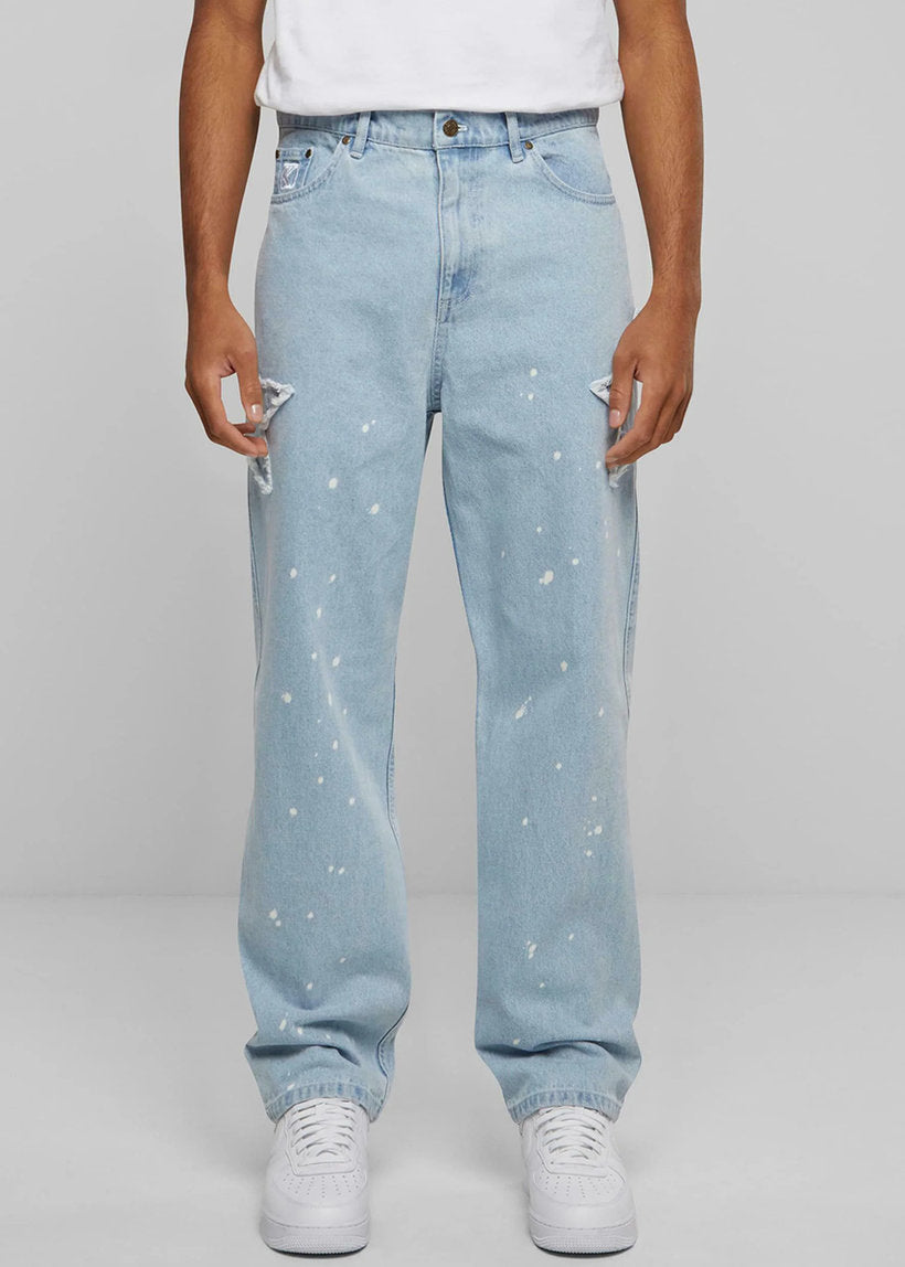 Karl Kani KM241-017 OG Paintsplatter bleached blue baggy five pocket denim pants