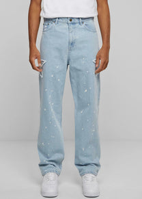 Karl Kani KM241-017 OG Paintsplatter bleached blue baggy five pocket denim pants
