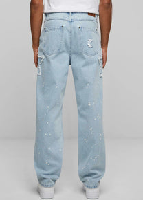 Karl Kani KM241-017 OG Paintsplatter bleached blue baggy five pocket denim pants