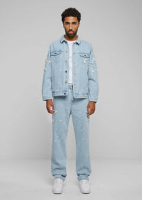Karl Kani KM241-017 OG Paintsplatter bleached blue baggy five pocket denim pants