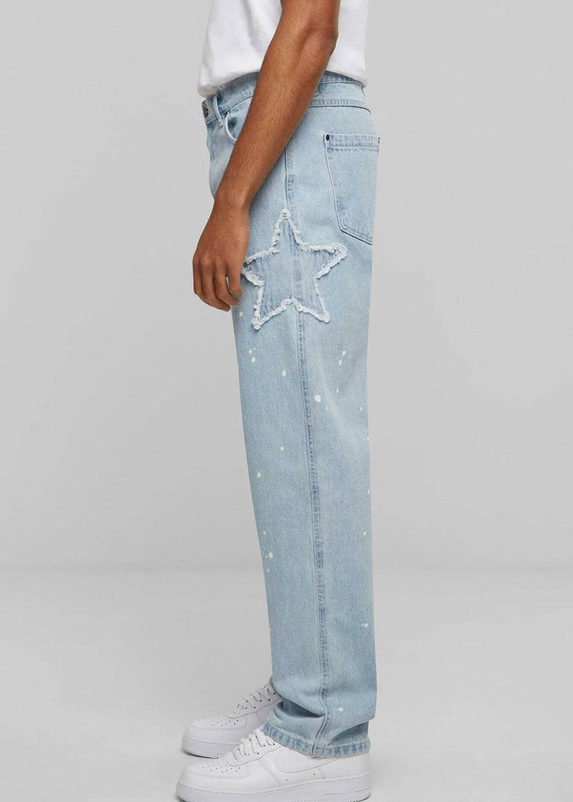 Karl Kani KM241-017 OG Paintsplatter bleached blue baggy five pocket denim pants