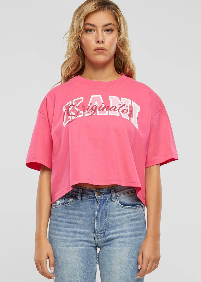 Karl Kani KW242-026 Serif Originator pink crop tee