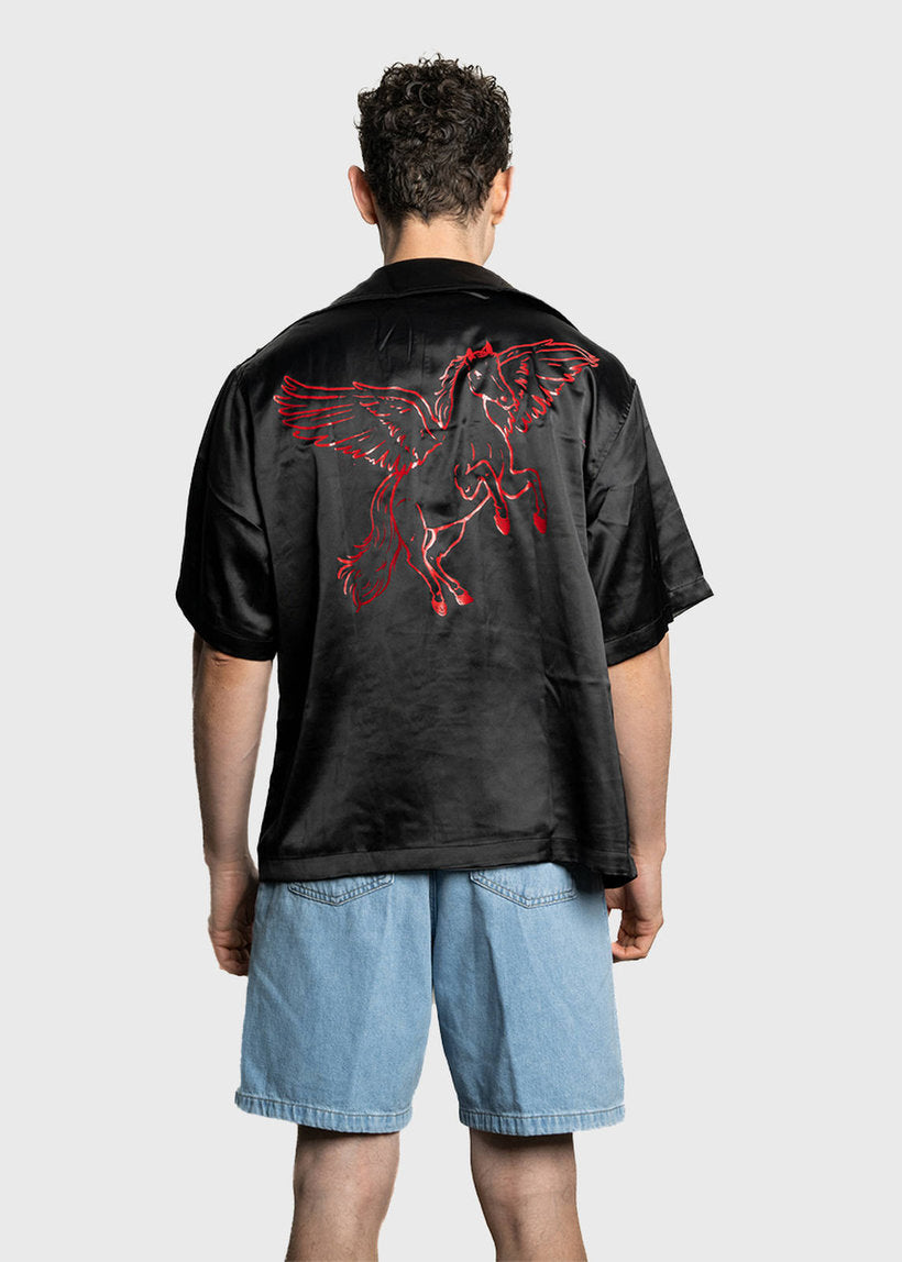 DANGEROUS MINDS 998 Horse satin shirt black