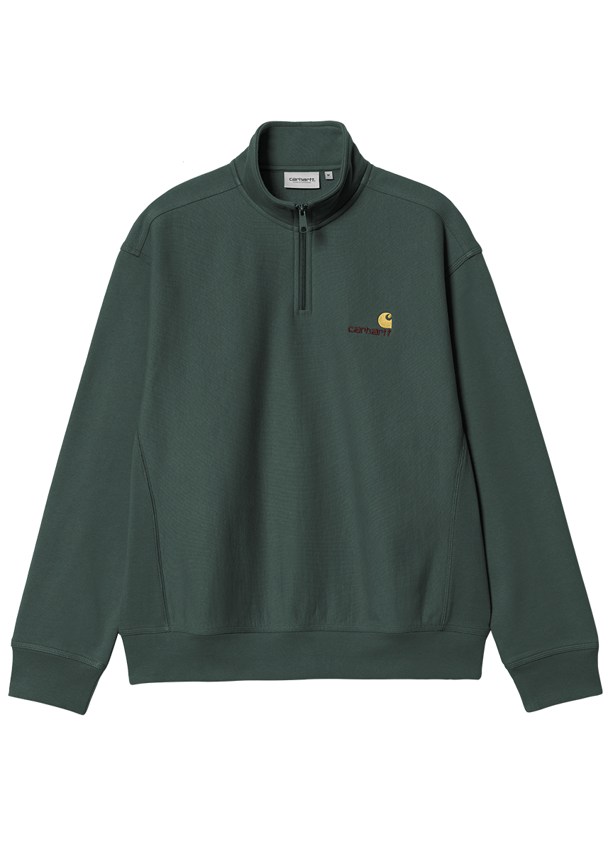 Carhartt WIP I027014 American Script kale green half zip sweat