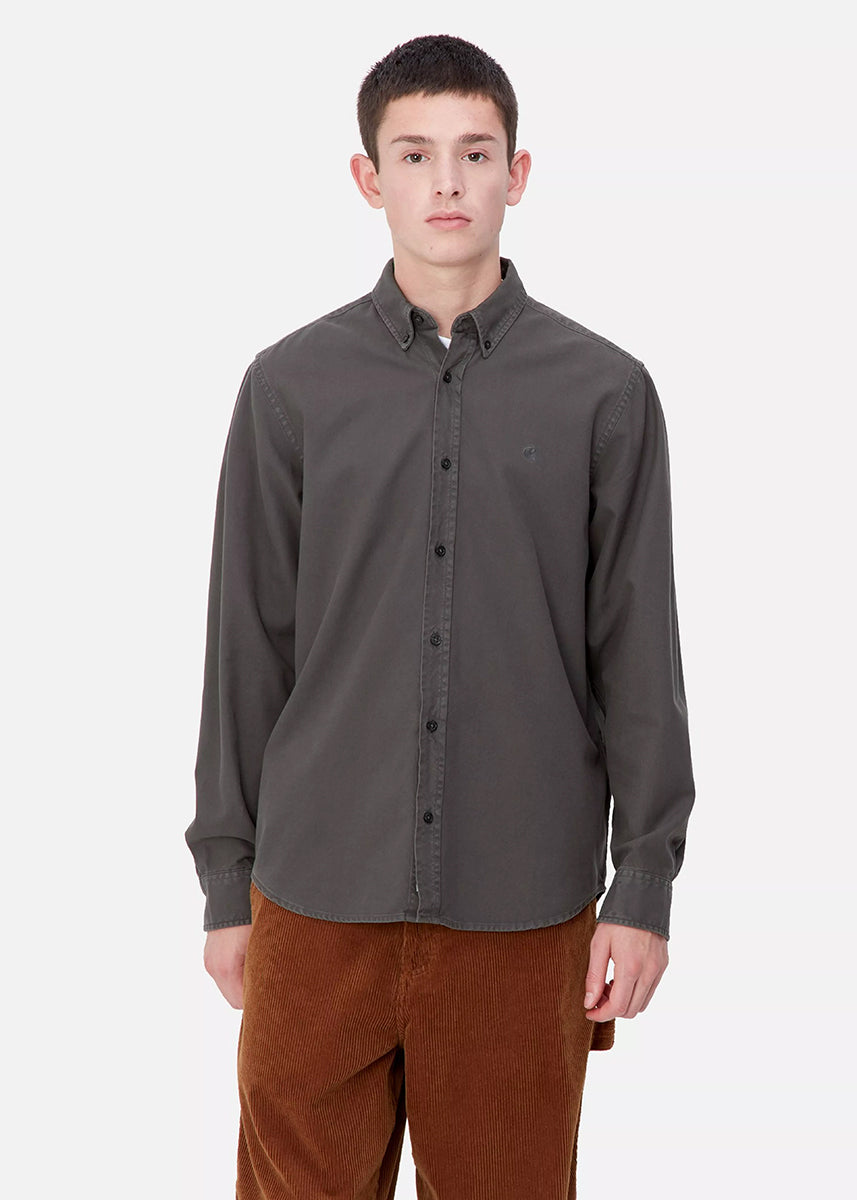 Carhartt WIP I030238 Bolton graphite garment dyed L/S shirt