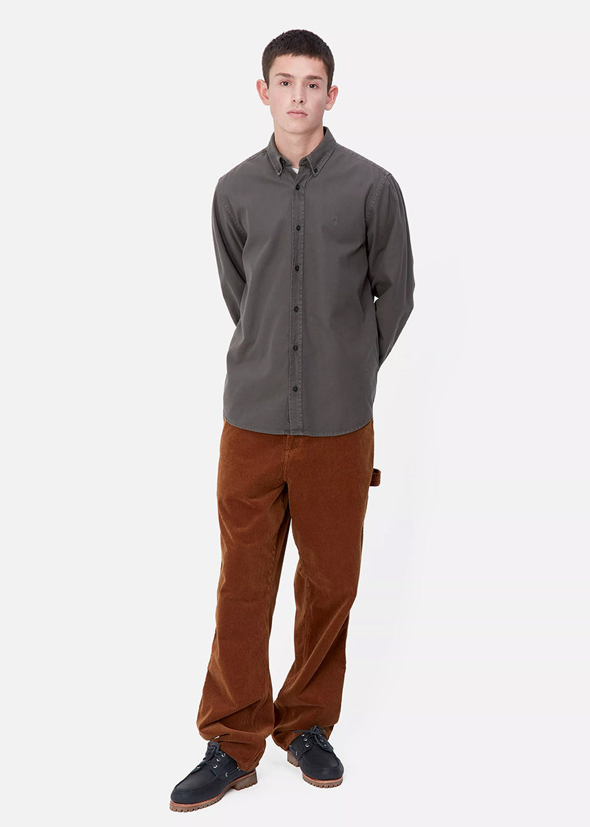 Carhartt WIP I030238 Bolton graphite garment dyed L/S shirt