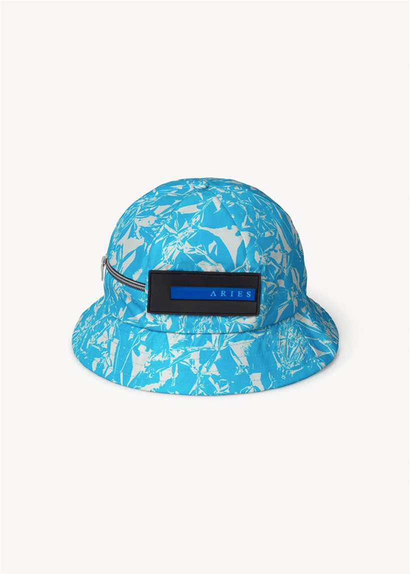 Aries Crinkle nylon Bell bucket hat blue