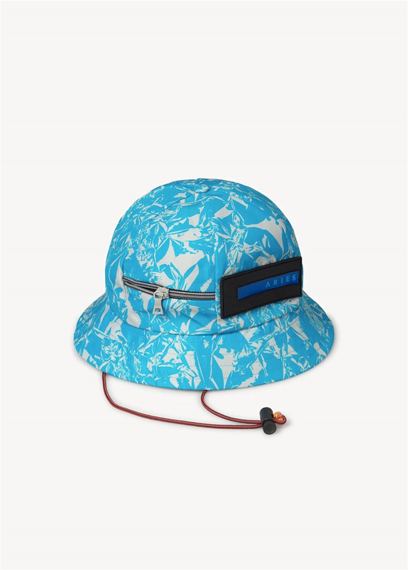 Aries Crinkle nylon Bell bucket hat blue