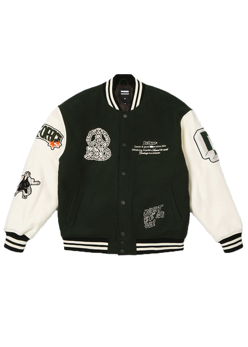 Dr Denim Annivarsity Patched green jacket