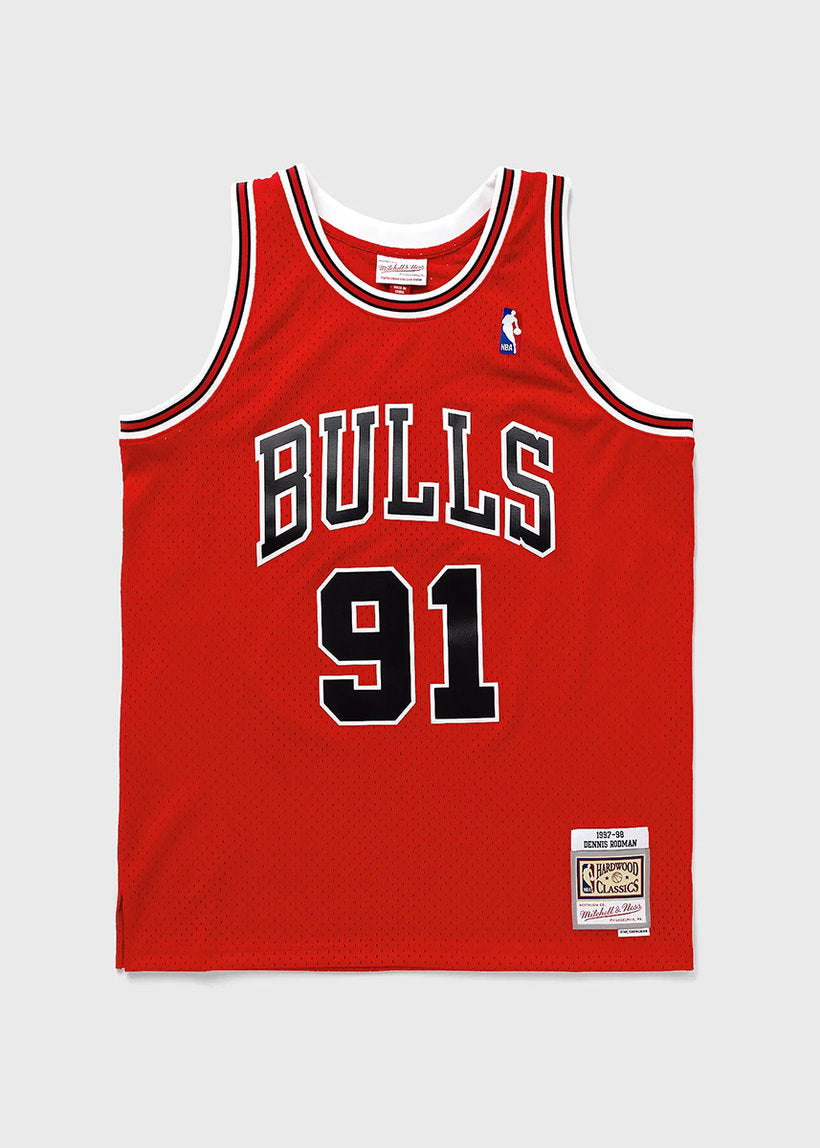 Mitchell &amp; Ness NBA Swingman Road Bulls 97 Dennis Rodman red jersey
