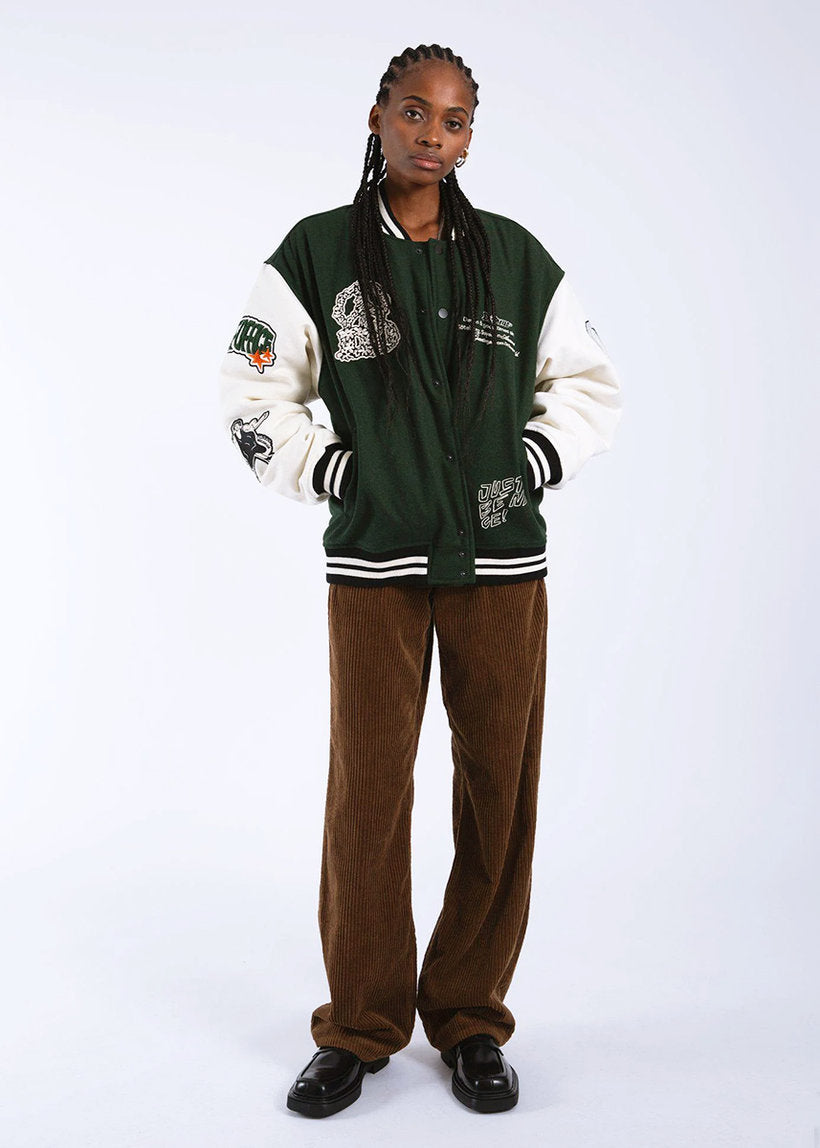 Dr Denim Annivarsity Patched green jacket