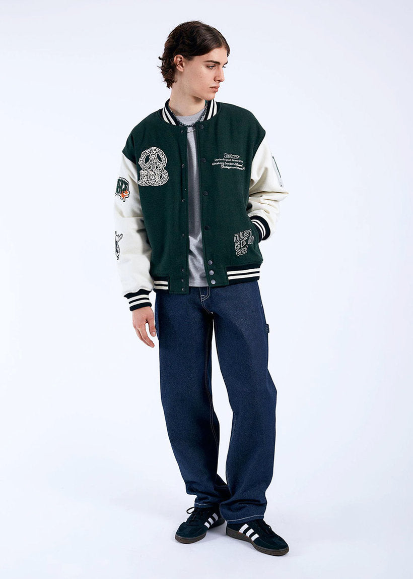 Dr Denim Annivarsity Patched green jacket