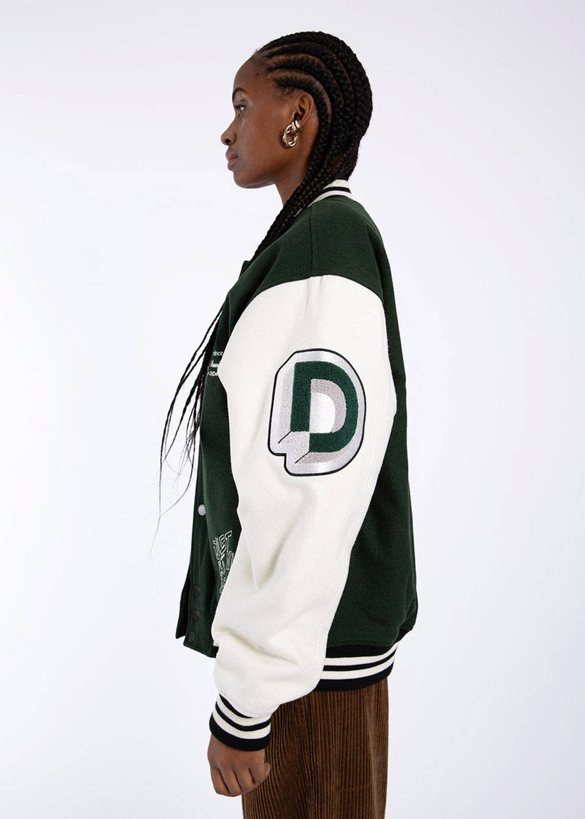 Dr Denim Annivarsity Patched green jacket