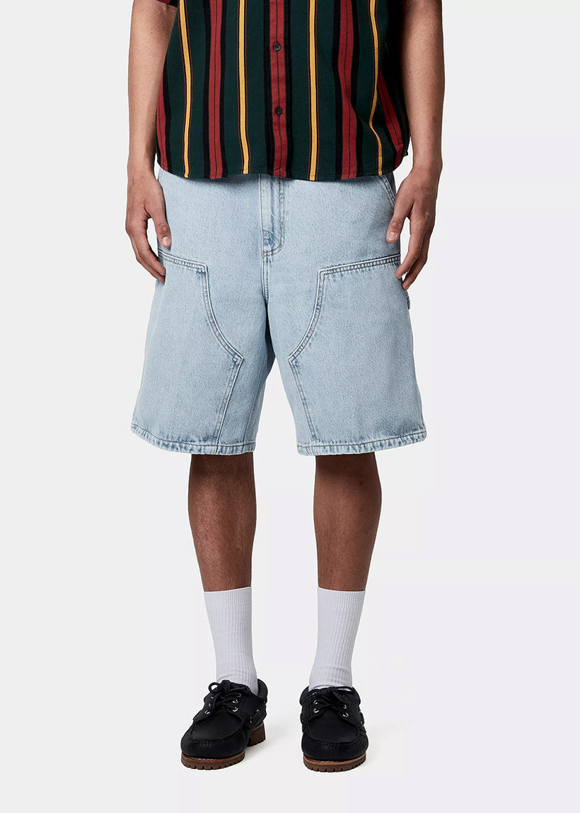 Carhartt WIP I034867 Double Knee blue heavy stone bleached shorts