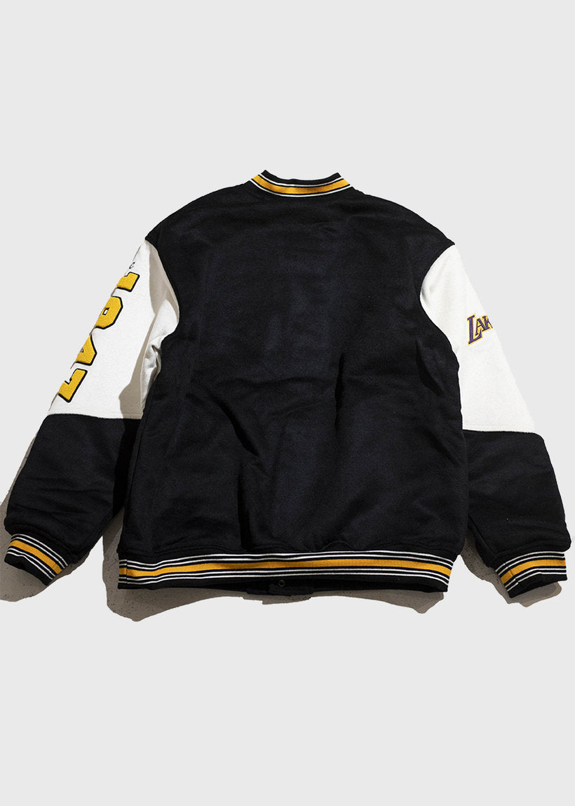 Mitchell &amp; Ness NBA Team History Vintage Logo Lakers JK8458-LALBLCK black varsity jacket