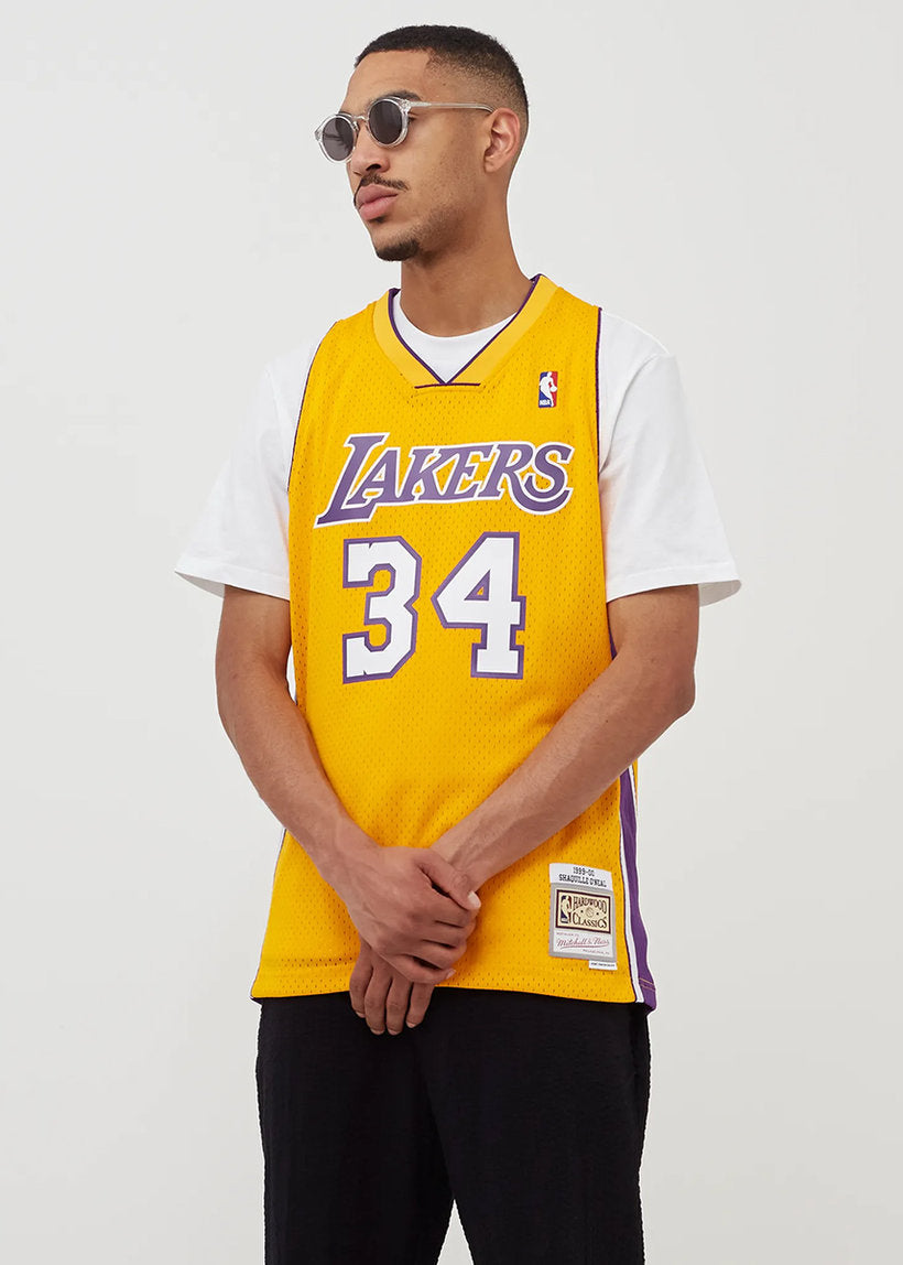 Mitchell &amp; Ness NBA Swingman Home Lakers 99 Shaquille O'Neal yellow jersey
