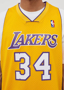 Mitchell &amp; Ness NBA Swingman Home Lakers 99 Shaquille O'Neal yellow jersey