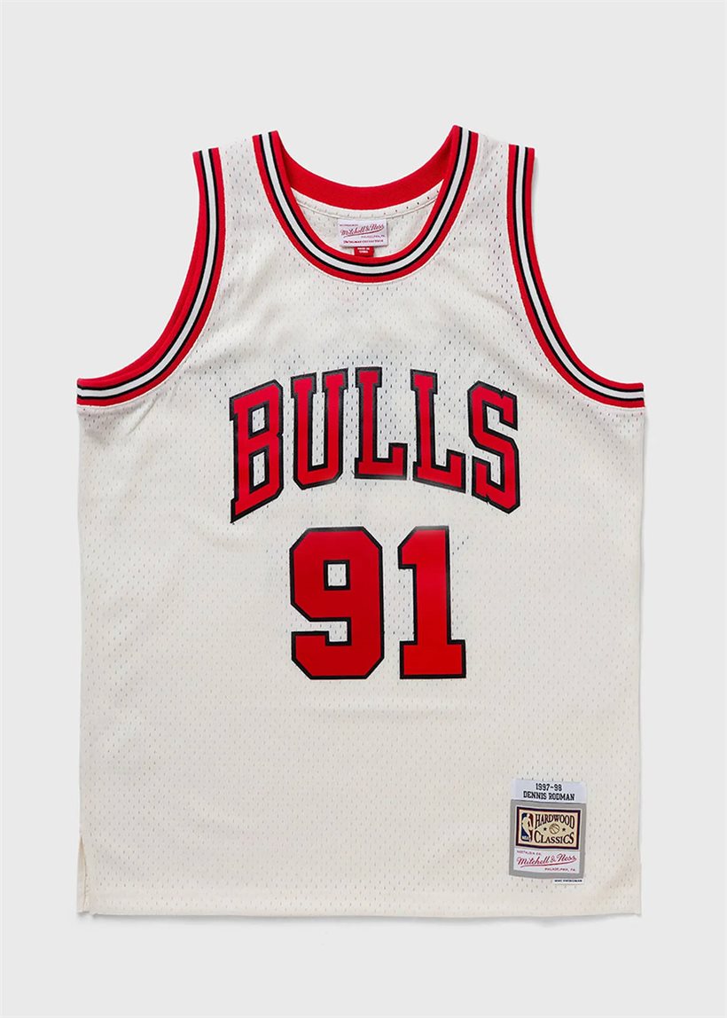 Mitchell &amp; Ness NBA cream Swingman jersey Bulls 1997 Denis Rodman.